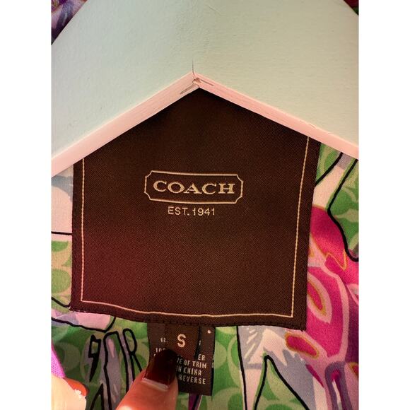 Vintage Coach Women's Trench Pink Rain Coat Size Small Floral Lining 100% Cotton - Picture 4 of 8